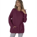 Oversize Sweatshirt in Dunkelviolett mit Kängurutasche und Rundhalsausschnitt - S / Burgunderrot