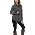 Top de punto gris oscuro para mujer con cuello alto y dobladillo irregular asimétrico - S / gris oscuro