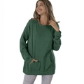 Deep green oversized crewneck sweatshirt with functional double front pockets for casual wear - Green