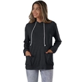 Detail van donkergrijze slim-fit hoodie met witte trekkoorden en handige zijzakken - S / Zwart