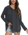 Detail of dark grey long sleeve hoodie featuring adjustable drawstrings and curved hem - S / Dark Gray