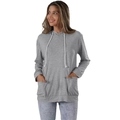 Detail van grijze hoodie met witte trekkoorden en grote zakken aan de voorkant - S / Grijs