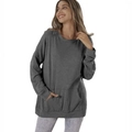 Women's dark gray oversized long sleeve sweatshirt with front pocket and round neck - Dark Gray