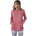 Detail van roze gemêleerde hoodie met witte trekkoorden en handige zijzakken - S / Roze
