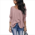Detail view of dusty rose waffle knit V-neck long sleeve top with drop shoulders - Purple Pink
