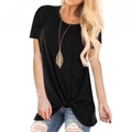 Μαύρο κοντομάνικο T-shirt με λεπτομέρεια κόμπο και στρογγυλή λαιμόκοψη για casual στυλ - S / Μαύρο