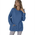 Relaxed fit blue crew neck sweatshirt with drop shoulders and a front kangaroo pocket - Blue