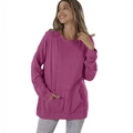 Women's loose crewneck long sleeve sweatshirt in bright magenta with front pocket - Rose Red