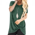 Dark green short sleeve T-shirt with a stylish front knot detail and round neckline - Green