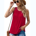 Top sin mangas rojo brillante para mujer con cuello redondo plisado de verano - S / Rojo