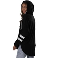 Women's black long sleeve hooded sweatshirt with white arm stripes and side split hem - S / Black