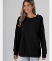 Détail du col avec couture croisée et poignets côtelés sur un sweat noir à col rond - Noir