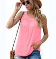 Detailed close-up of pink sleeveless top featuring pleated round neck and soft fabric - Pink