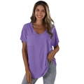 Women's casual purple V-neck short sleeve T-shirt with pocket in a loose fit style - S / Purple