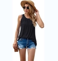 Top sin mangas negro para mujer con cuello redondo plisado y corte relajado casual - S / Negro