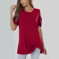 Camiseta roja oscura con hombros descubiertos, manga corta y detalle de nudo lateral - S / Burdeos
