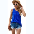 Top sin mangas azul real para mujer con cuello plisado en estilo casual de verano - S / Azul Real