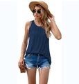 Navy blue sleeveless tank top for women with round neck pleats and an A-line cut design - Navy Blue