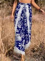 Détail du pantalon large à taille haute avec imprimé paisley et bordure en dentelle - S / Bleu