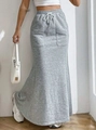 Jupe longue grise en maille pour femme avec cordon de serrage et poches avant pratiques - S / Gris