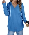Women's V-neck long sleeve hoodie in vibrant cobalt blue with white drawstrings - Blue