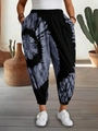 Pantaloni harem da donna neri e bianchi tie-dye con vita alta elastica e tasche - S / Grigio Ardesia