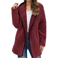 Damen Teddy-Mantel in Weinrot mit Kapuze, schwarzer Paspelierung und lockerer Passform - XL / Burgunderrot