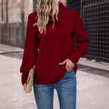 Damen Strickoberteil mit Rollkragen in Weinrot und vertikaler Rippstruktur im Outdoor-Stil - S / Burgunderrot