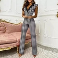 Mouwloze jumpsuit met pied-de-poule patroon voor dames met gouden knopen - 3XL / Wit Hahnentritt