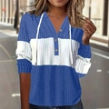 Maglia a maniche lunghe in maglia a coste blu e bianca con colletto polo e bottoni - S / Blu