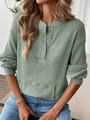 Saliegroene Henley gebreide top met houten knopen en voorzak voor een casual stijl - S / Lichtgroen