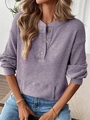 Dames shirt met lange mouwen van geribbelde stof in lavendel met knopen en een zakje - S / Lichtpaars