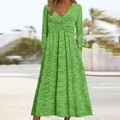 Abito lungo verde erba a maniche lunghe con scollo a V incrociato e comode tasche laterali - S / Verde Erba