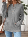 Donkergrijze Henley-top met lange mouwen, geribbelde stof, knoopjes en zak voor dames - S / Grijs