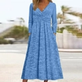 Abito blu da donna con scollo a V, maniche lunghe, tasche laterali e trama melange - S / Blu Reale