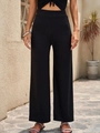 Pantalon large noir à taille haute pour femme en maille côtelée élastique décontractée - S / Noir