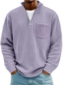Detail of lavender ribbed long sleeve sweatshirt with 1/4 zipper and chest pocket - Light Purple