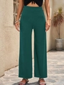 Pantalon large vert foncé pour femme en maille côtelée avec taille haute élastique - S / Vert
