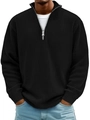 Detail eines schwarzen gerippten Quarter-Zip-Pullovers mit Struktur und Metall-Reißverschluss - Schwarz