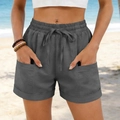 Détails du short gris foncé à taille haute avec cordon de serrage et poches - S / Gris