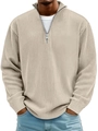 Herren Half-Zip Cord-Sweatshirt mit Stehkragen und vertikaler Streifenstruktur in Beige - Khaki / S