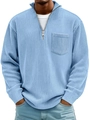 Sudadera de hombre azul claro con media cremallera, textura de canalé y bolsillo - S / Azul Cielo