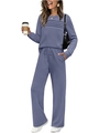 Dames tweedelige mistblauwe loungeset met geplooide top en wijde broek met trekkoord - S / Marineblauw