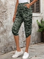 Women's casual camo cropped pants with elastic waist and metal button detail - S / Gray