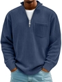 Sudadera de hombre azul marino de punto acanalado con cremallera 1/4 y bolsillo frontal - S / Azul marino