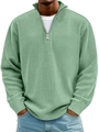 Herren Polo-Sweatshirt in Salbeigrün mit Viertelreißverschluss und feiner Cord-Struktur - Grün / S