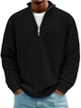 Maglione nero da uomo con mezza zip, colletto rialzato, trama a costine e taschino singolo - S / Tops / Nero