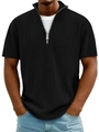 Polo da uomo nera con mezza zip in maglia a costine con colletto dritto e maniche corte - S / Nero