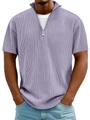 Men's light purple quarter-zip polo shirt with vertical corduroy texture on white background - Purple