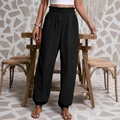 Damen Freizeithose in Schwarz aus Baumwollleinen mit Kordelzug und elastischem Bund - S / Schwarz